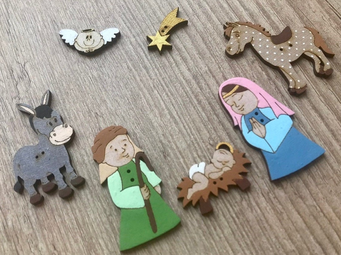 Large Nativity Buttons Christmas Crafts Mary Joseph Baby Etsy