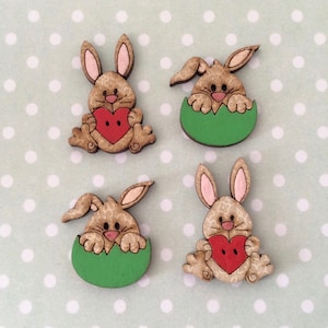 Conigli di coniglietto in legno pulsanti, Pasqua primavera decorazioni carine, Set di 4