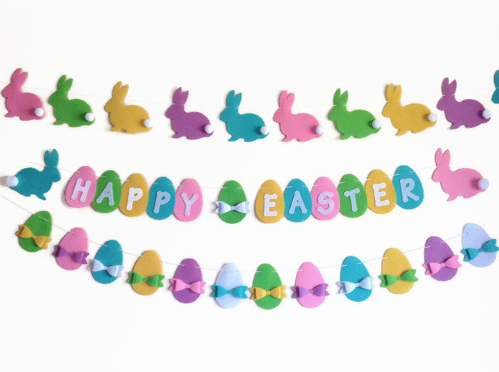 Easter Bunny Rabbit Garland Decoration, Easter Felt Banner, Handmade ...