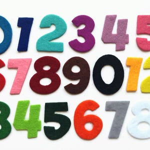 Números de feltro cortados, recortes de feltro para artesanato e costura, formas de feltro, escolha de números e cores com 3 cm de altura