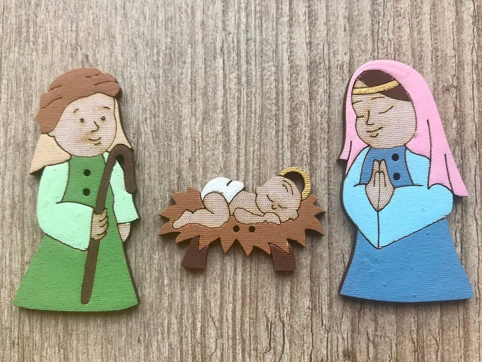 Large Nativity Buttons Christmas Crafts Mary Joseph Baby Etsy