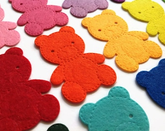 Felt Teddy Bear Die Cut, Cute Teddy Bear Applique for Sewing and Craft Projects in Vibrant Colors (Pack of 10)