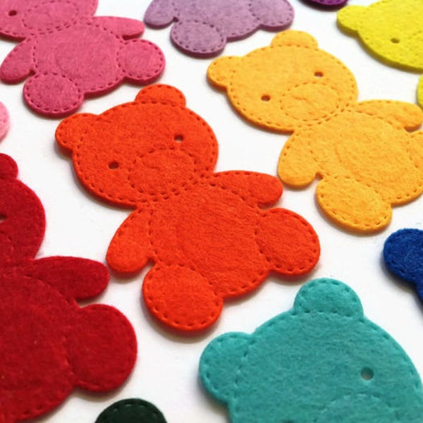 Felt Teddy Bear Die Cut, Cute Teddy Bear Applique for Sewing and Craft Projects in Vibrant Colors (Pack of 10)