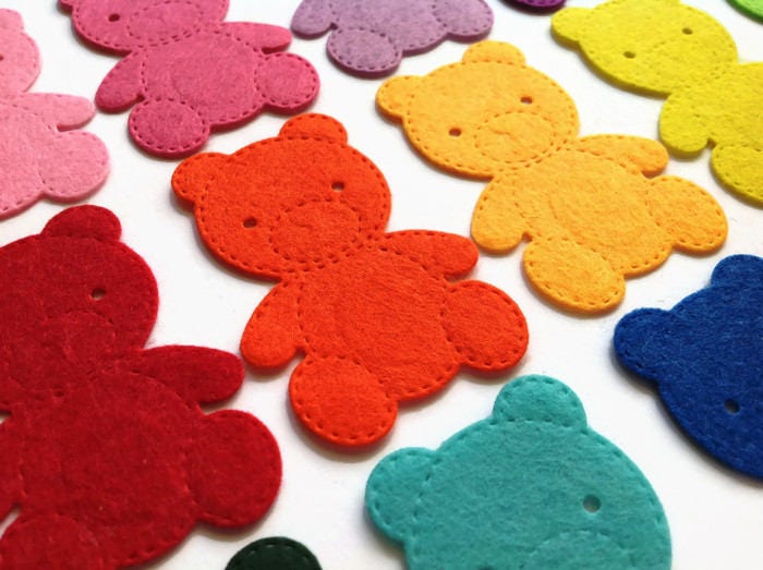 Felt Teddy Bear Die Cut, Cute Teddy Bear Applique for Sewing and Craft Projects in Vibrant Colors (Pack of 10)