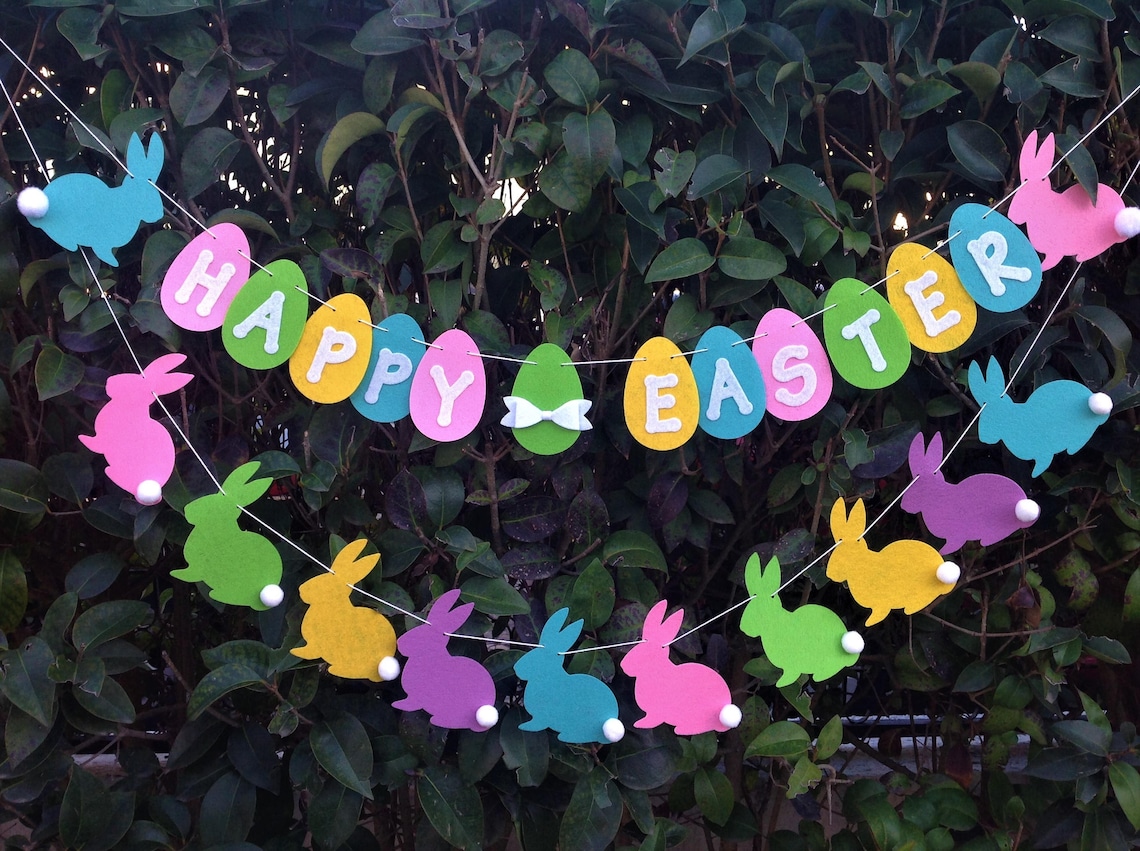Easter Bunny Rabbit Garland Decoration, Easter Felt Banner, Handmade ...