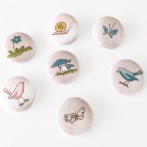 Fabric Covered Buttons, Woodland Print Buttons, Craft Buttons, Size 22mm, Set of 7