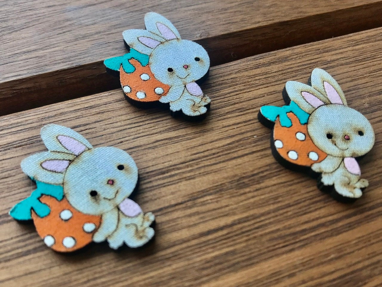 Cute Easter Spring Bunny Buttons Wood Embellishments Set of | Etsy