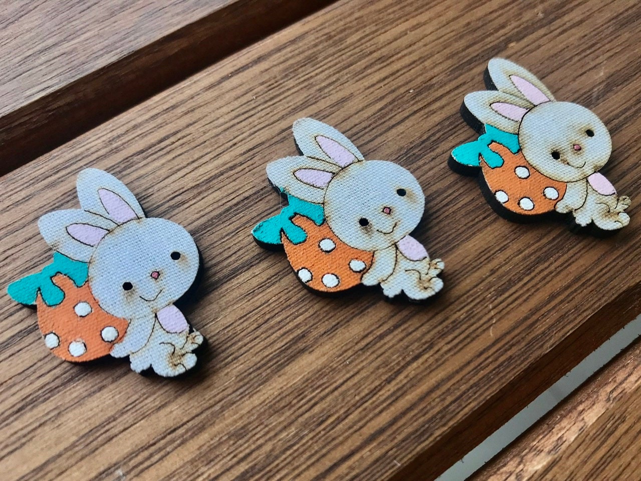 Cute Easter Spring Bunny Buttons Wood Embellishments Set of | Etsy