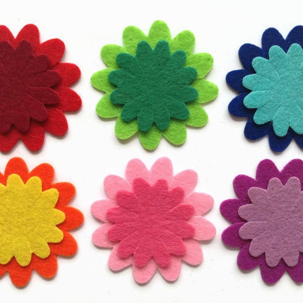 Felt Flowers Die Cuts, Applique Flower Shapes for Sewing, Quiet Books, Decorations and Craft Projects in Vibrant Colors