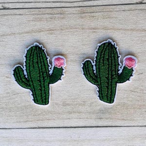 Toppa termoadesiva con cactus e fiore, toppa ricamata, confezione da 2