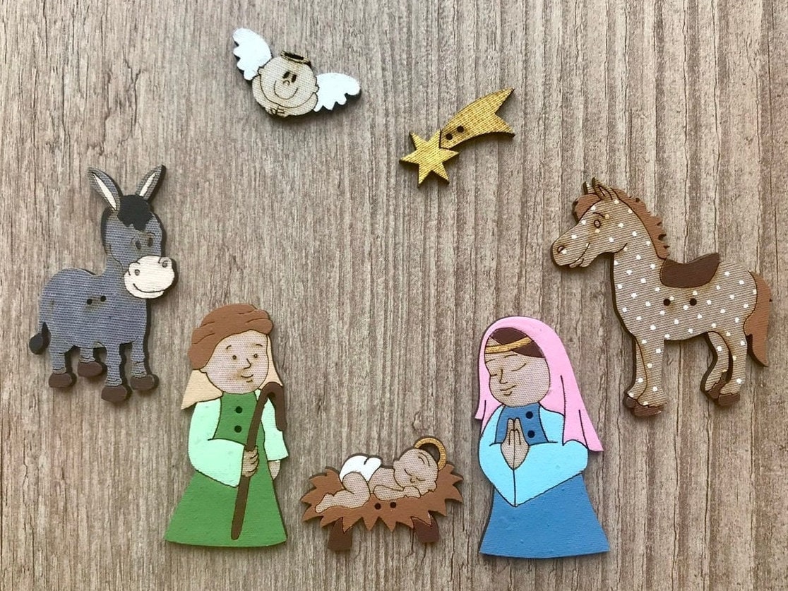 Large Nativity Buttons Christmas Crafts Mary Joseph Baby Etsy