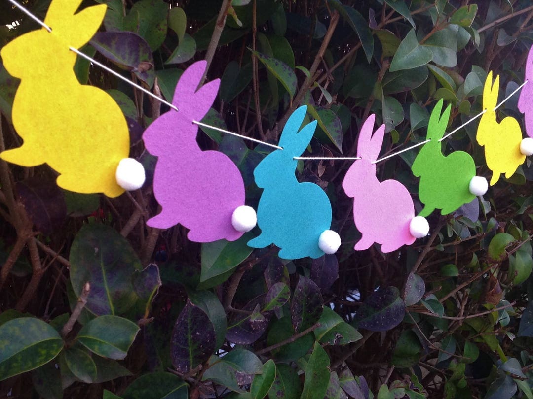 Easter Bunny Rabbit Garland Decoration, Easter Felt Banner, Handmade ...