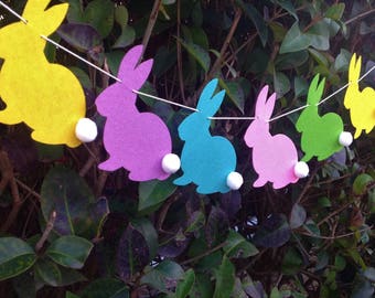 Easter Bunny Rabbit Garland Decoration, Easter Felt Banner, Handmade Bunting for Spring, Easter Decoration & Photo Prop