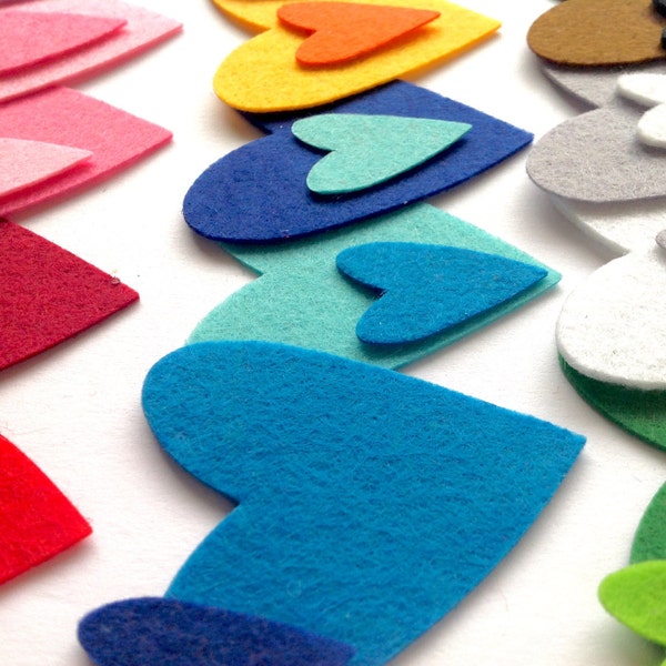 Heart Die Cuts, Felt Hearts, Heart Shapes for Applique, Sewing and Craft Projects, Different Sizes and Vibrant Colors