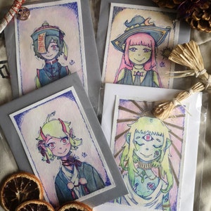 Cartes de vœux à l'aquarelle unique! - Personnages fantastiques