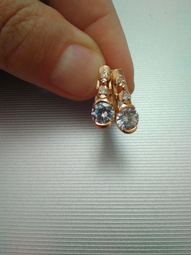 Silver 925 Gold 999 Earrings Cubic Zirconia Russian Silver Earrings Jewelry Soviet Earrings Mother gift Wife Woman Earrinngs Stones