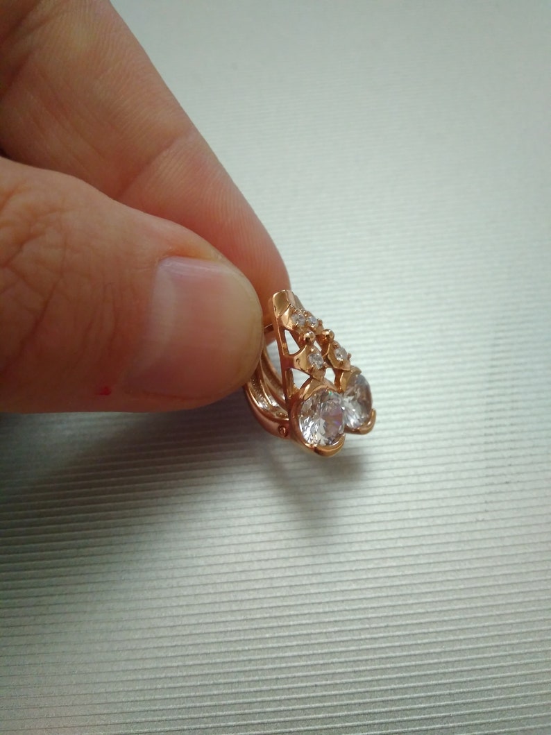 Silver 925 Gold 999 Earrings Cubic Zirconia Russian Silver Earrings Jewelry Soviet Earrings Mother gift Wife Woman Earrinngs Stones