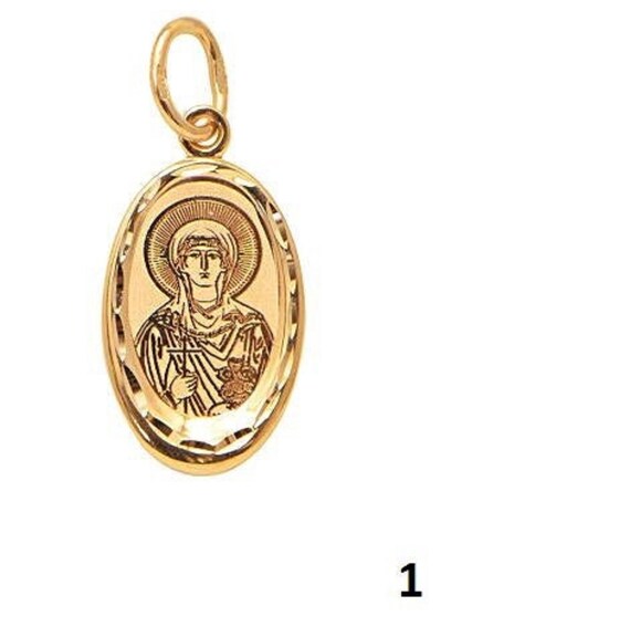 Orthodox 14k Gold 585 Pendant Necklace Tikhvin Mother Of God Icon Pendant Patron Amulet Ovale Medalion Religious Religious Orthodox Necklace