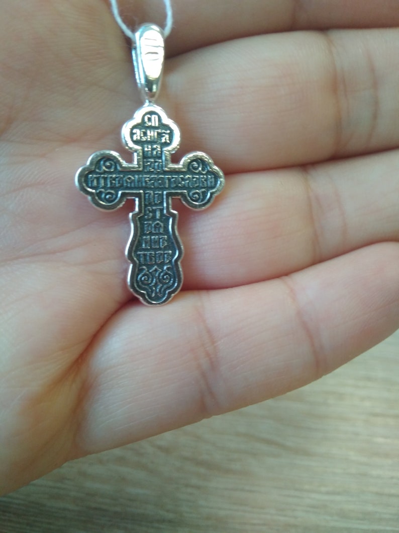 Orthodox Necklace. Reliquary Amulet Pendant Gift Religious Orthodox Silver 925 Cross Crucifixion Pendant Jesus Christ
