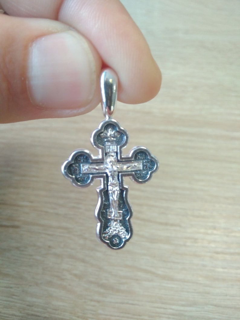 Orthodox Necklace. Reliquary Amulet Pendant Gift Religious Orthodox Silver 925 Cross Crucifixion Pendant Jesus Christ