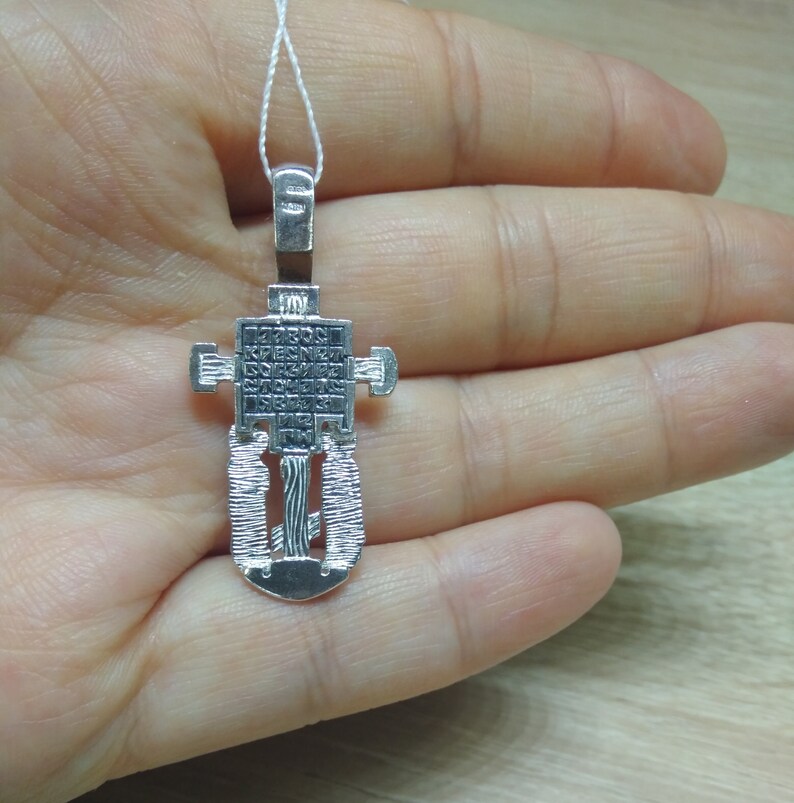 Orthodox Necklace. Orthodox Silver 925 Cross Crucifixion Pendant Jesus Christ Reliquary Amulet Protective Pendant Gift Religious