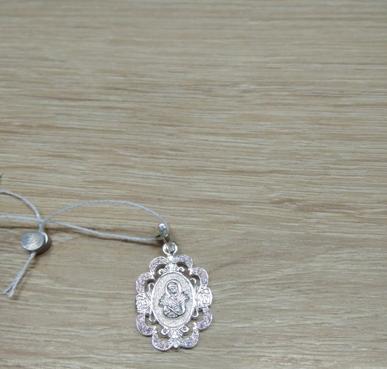 Orthodox Silver 925 Gold 999 Pendant Seven Arrows Mother of God Saint Mother of God Mary Zircon Patron Amulet Circle Orthodox Necklace.