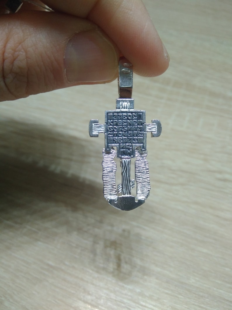 Orthodox Necklace. Orthodox Silver 925 Cross Crucifixion Pendant Jesus Christ Reliquary Amulet Protective Pendant Gift Religious