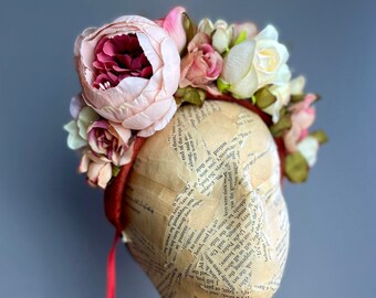 Set Corona Di Fiori Rosa E Fascia Da Polso Per Matrimonio - Realizzato A Mano, Taglia Unica Regolabile - Bianco - Accessori Cerimonia E Festa - 4
