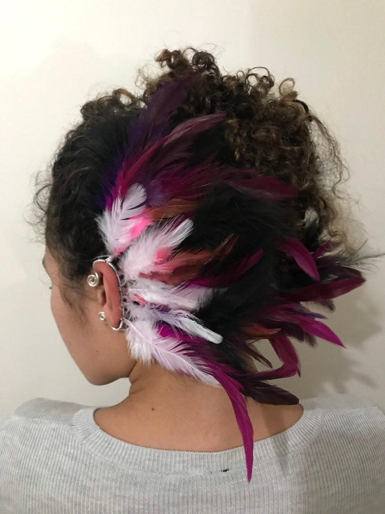 Purple Dragon Headdress Fascinator Burning Man Festival Tribal Warrior Queen EarWings Pink White Feather Earcuffs cuffs wraps