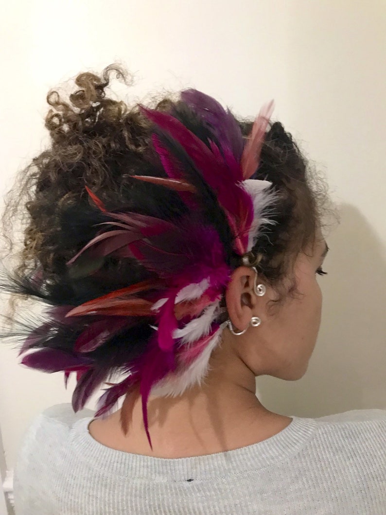 Purple Dragon Headdress Fascinator Burning Man Festival Tribal Warrior Queen EarWings Pink White Feather Earcuffs cuffs wraps