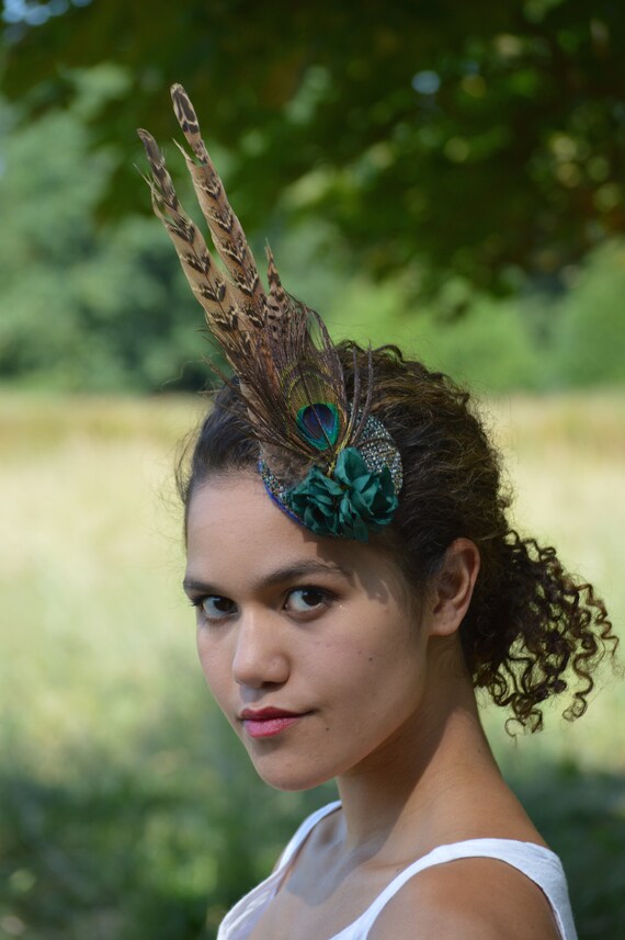 1920s Peacock Feather Headpieces Fascinator Hair Clip Bridal Wedding Festival US