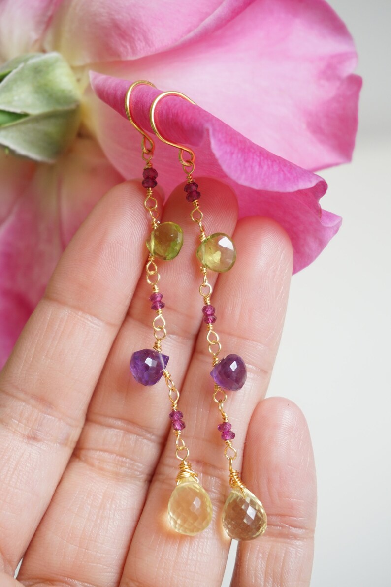 Long Dangle Brass Crystal Earrings Party Accessories Women Peridot Earrings J