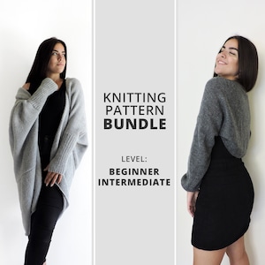PATTERNS BUNDLE / Craft easy knit kit of patterns, Learn to knit womens sweater and cardigan, Simple plus size cardigan knit pattern, DIY