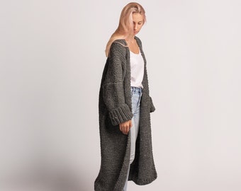 PDF PATTERN / Easy knit pattern for plus size long cardigan, DIY loose sweater, Learn to knit a sweater, Womens cardigan, Simple pattern kit