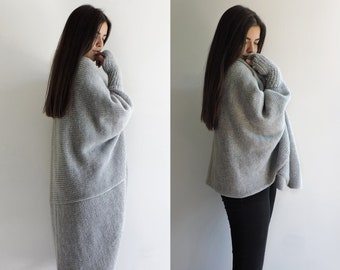 PDF PATTERN / Easy knit pattern for plus size long cardigan, DIY loose sweater, Learn to knit a sweater, Womens cardigan, Simple pattern kit