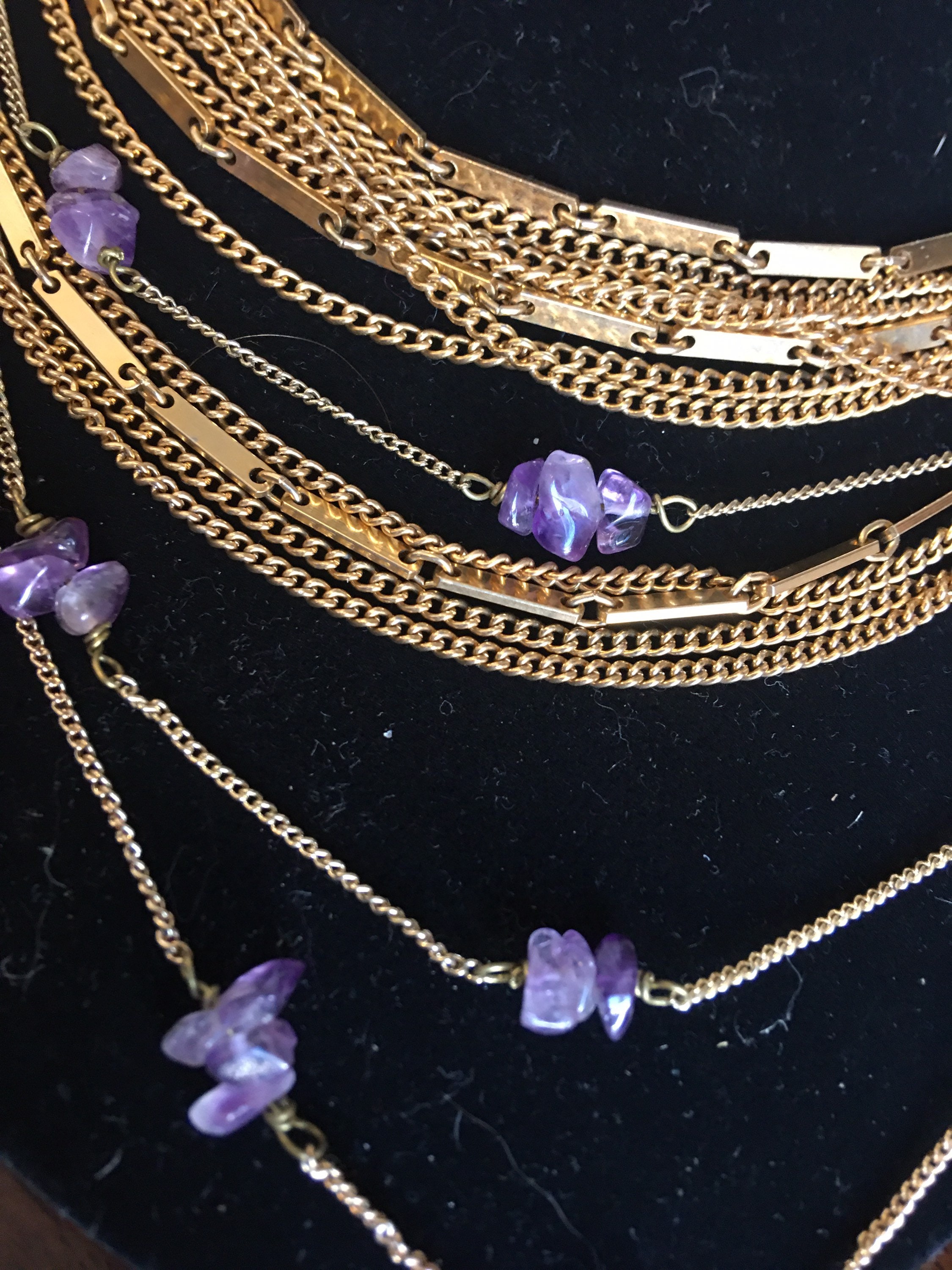 Vintage Amethyst Chip Necklace Etsy