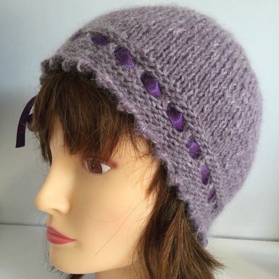 Navy Blue 1920s style Hand Knitted Wool Beanie Hat with Silk Ribbon Detail 20-21 Womens Hat Gift Navy Blue 1920s style Hand Knitted Wool Beanie Hat with Silk Ribbon Detail 20-21 Womens Hat Gift