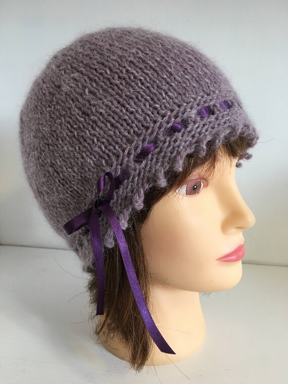 Navy Blue 1920s style Hand Knitted Wool Beanie Hat with Silk Ribbon Detail 20-21 Womens Hat Gift Navy Blue 1920s style Hand Knitted Wool Beanie Hat with Silk Ribbon Detail 20-21 Womens Hat Gift