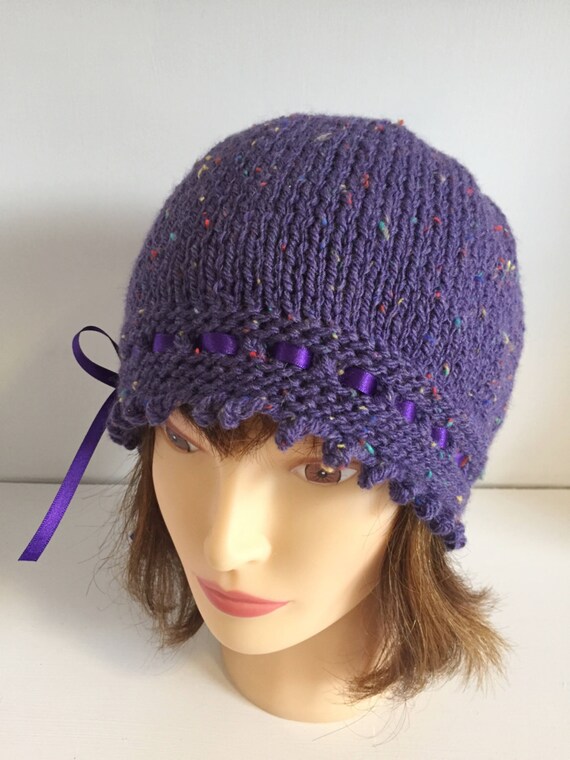 Navy Blue 1920s style Hand Knitted Wool Beanie Hat with Silk Ribbon Detail 20-21 Womens Hat Gift Navy Blue 1920s style Hand Knitted Wool Beanie Hat with Silk Ribbon Detail 20-21 Womens Hat Gift