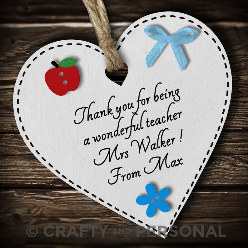 Personalised Teacher Gift Plaque or Magnet Wooden Heart Thank You ...