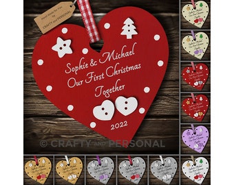 Personalised Our First 1st Christmas Together Bauble Wooden Heart tree ornament or magnet gift for boyfriend girlfriend