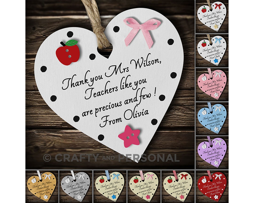 Personalised Teacher Gift Plaque or Magnet Wooden Heart Thank You ...