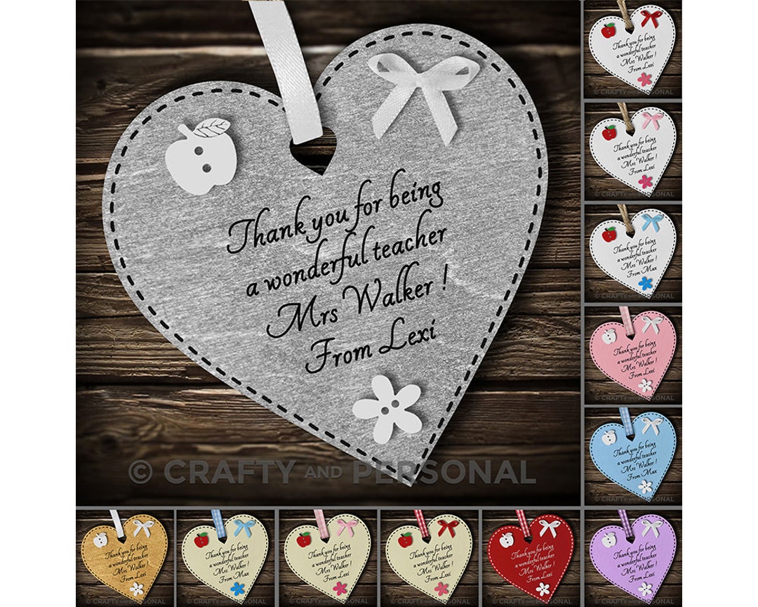 Personalised Teacher Gift Plaque or Magnet Wooden Heart Thank You ...