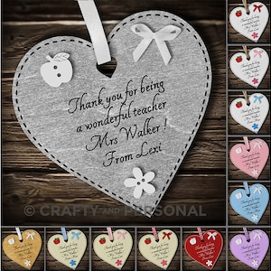 Personalised Teacher Gift Plaque or Magnet Wooden Heart Thank You ...