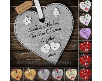Personalised Our First 1st Christmas Together Bauble Wooden Heart tree ornament or magnet gift for boyfriend girlfriend