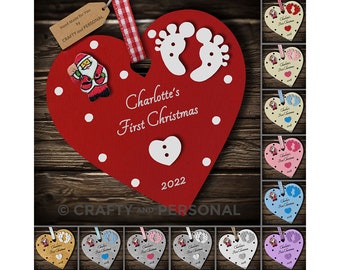 Personalised Baby's 1st First Christmas Bauble Wooden Heart tree ornament or magnet gift for boy or girl