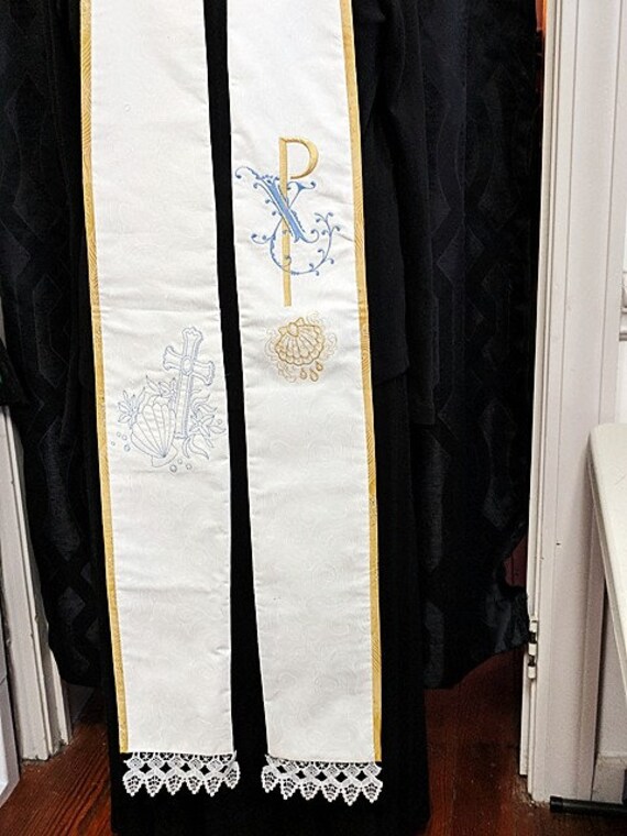 DAMASK BAPTISMAL STOLE # 802X by Rosemary St. Clair