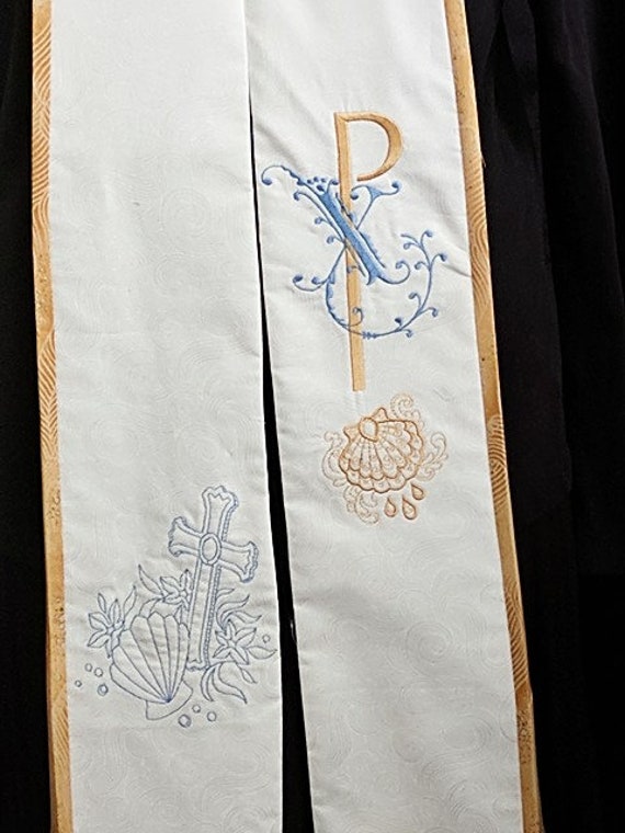 DAMASK BAPTISMAL STOLE # 802X by Rosemary St. Clair