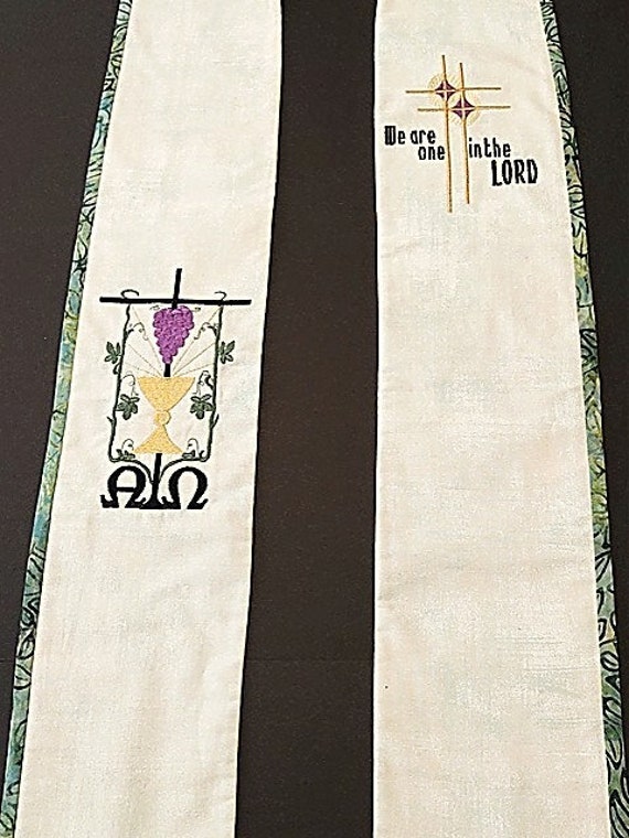 GREEN and WHITE Alpha Omega STOLE #114 by Rosemary St. Clair