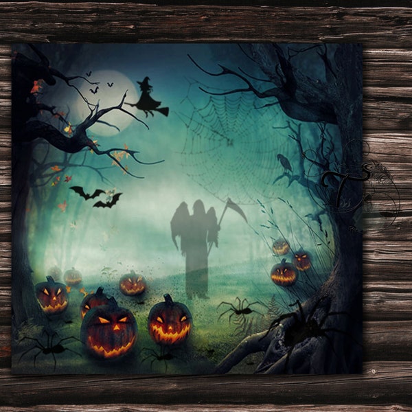 Digital Paper Digital Halloween .Happy Halloween! Halloween background spirit  bats pumpkins moon tree witch with broom cobweb spiders